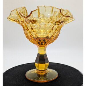 Fenton Amber Yellow Glass Thumbprint Compote Candy Dish Vintage Decorative Piece